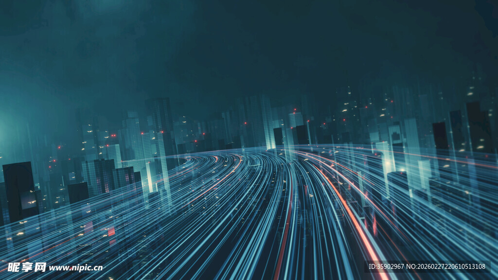 城市夜景中的流光溢彩道路