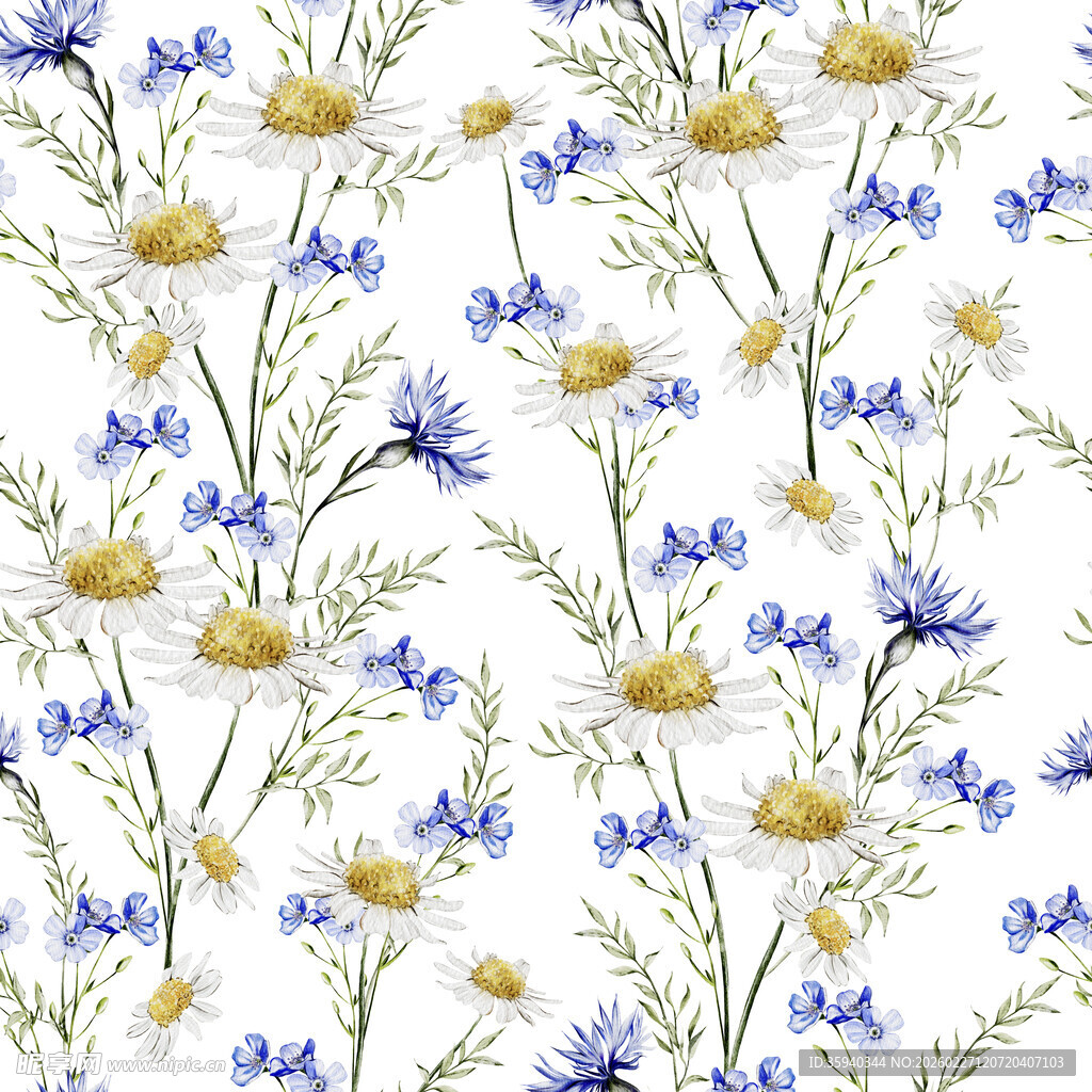 蓝白花朵图案无缝循环