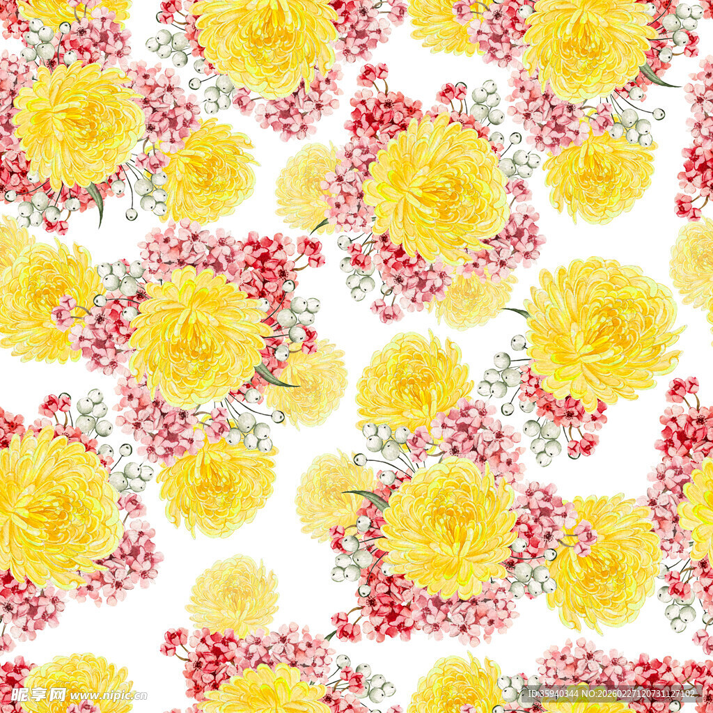 黄色花卉图案背景无缝循环