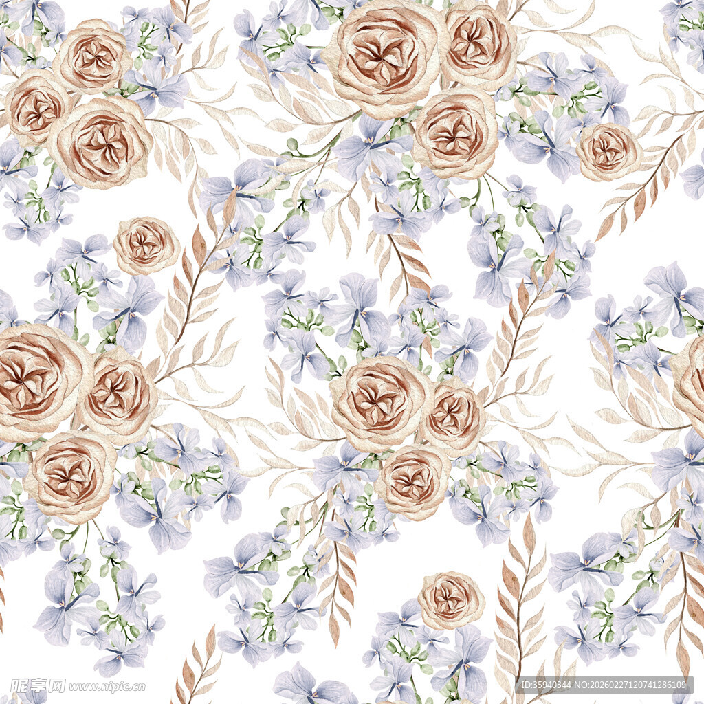 花卉水彩图案淡雅浪漫风无缝循环