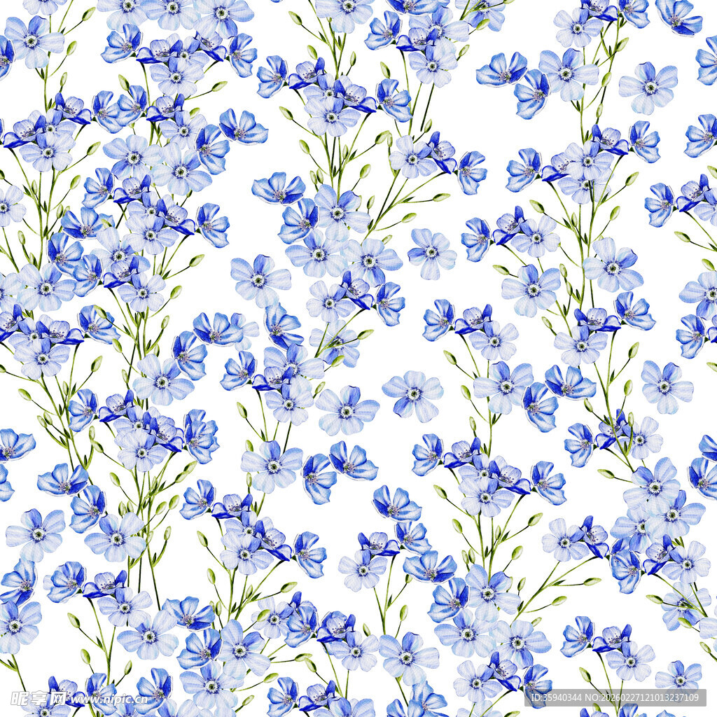 蓝紫色花卉无缝图案背景无缝循环