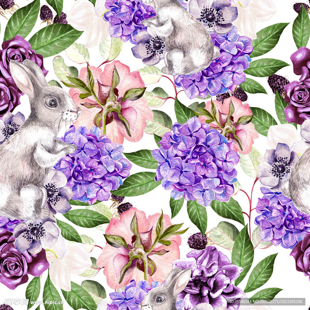 花卉与考拉的水彩图案无缝循环