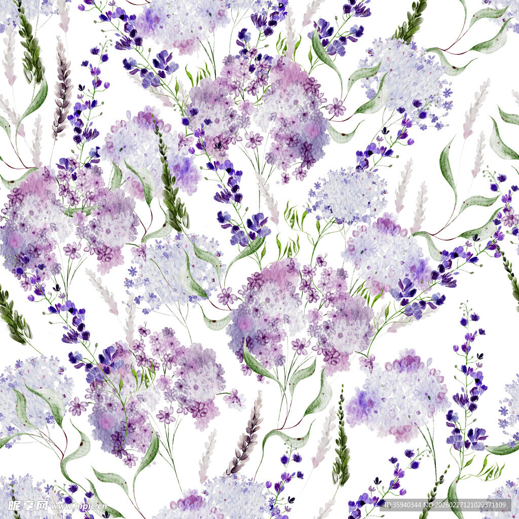 手绘淡紫色花卉图案背景无缝循环