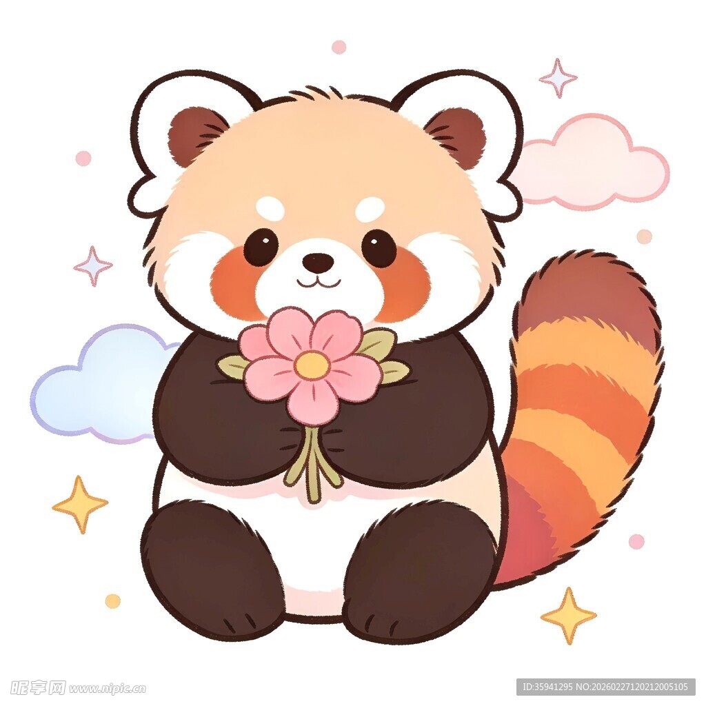 小熊猫捧花超萌插画