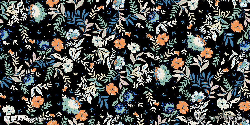花卉图案黑色背景布料