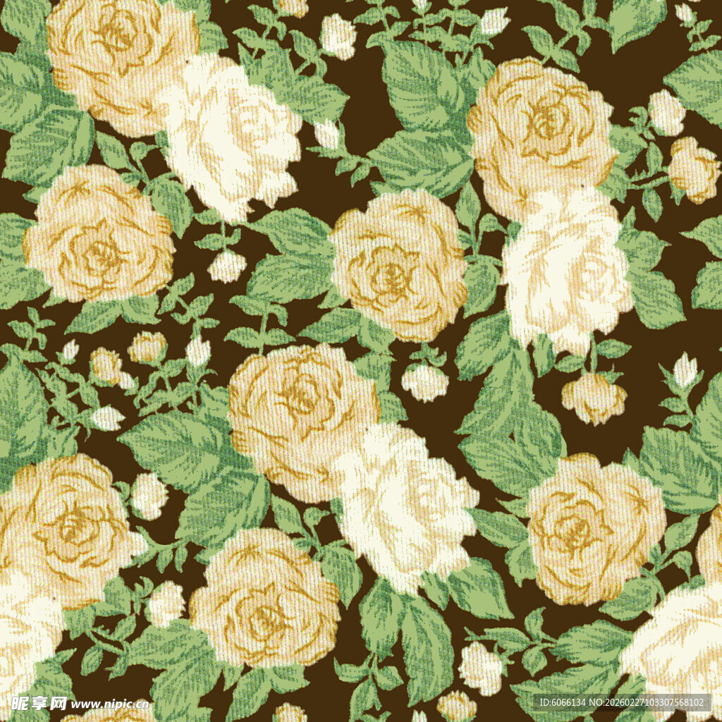 复古风黄白玫瑰花卉图案