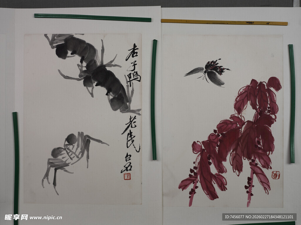 齐白石水墨花鸟虫绘画作品