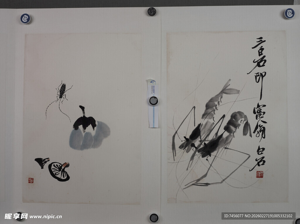 齐白石水墨花鸟书法艺术作品