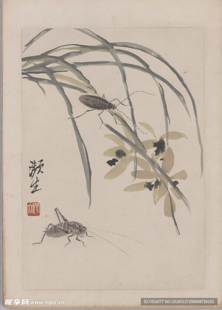 齐白石水墨兰花昆虫图