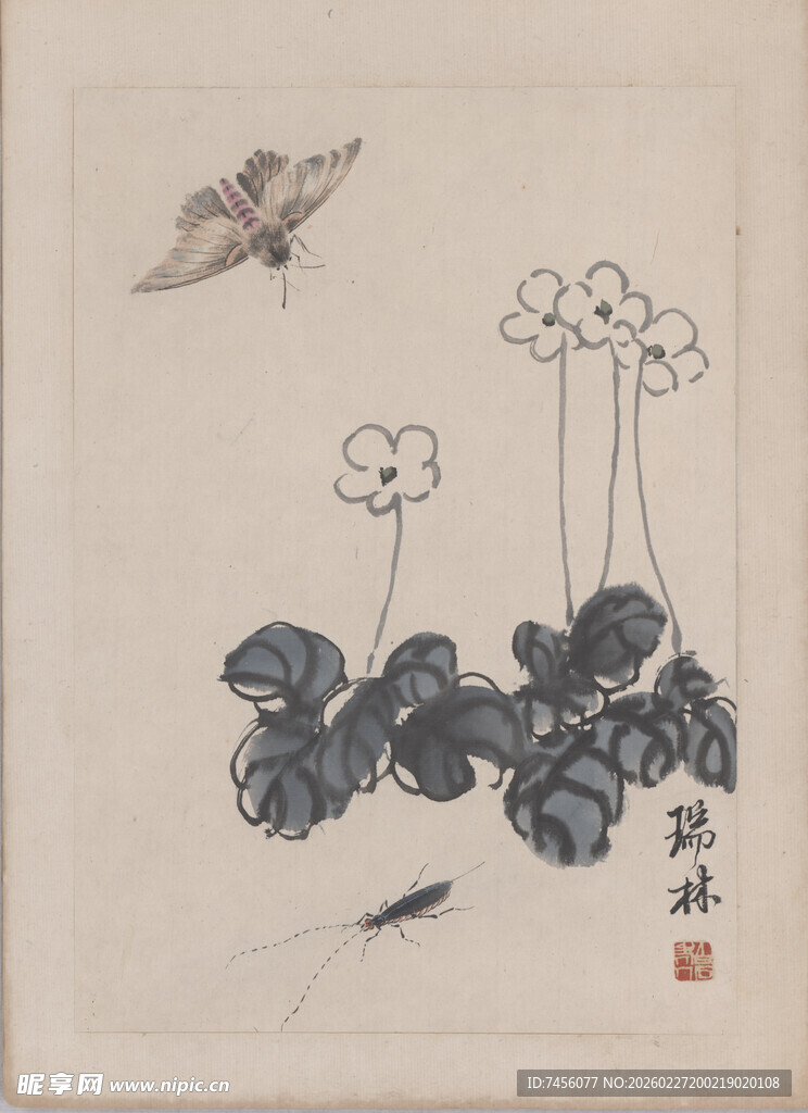 齐白石水墨荷花飞鸟图