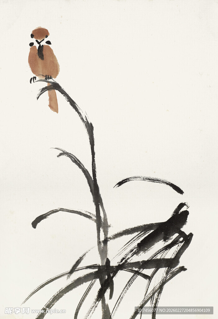 齐白石水墨枝头双鸟图
