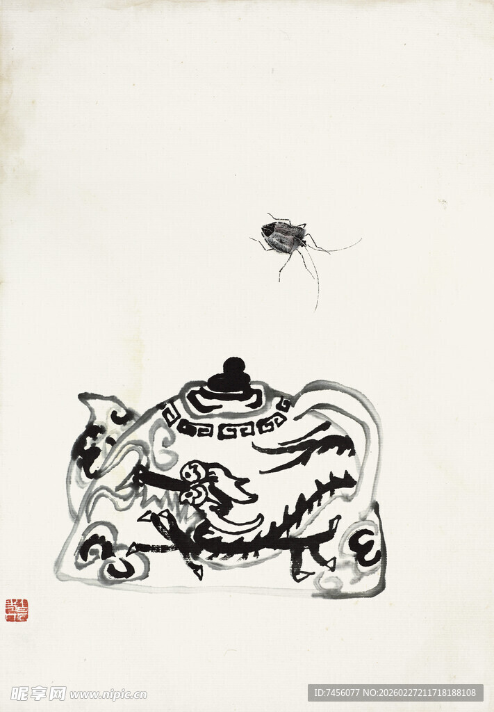 齐白石水墨茶壶图