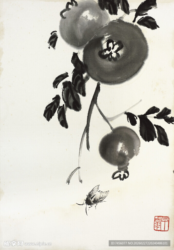 齐白石水墨石榴图