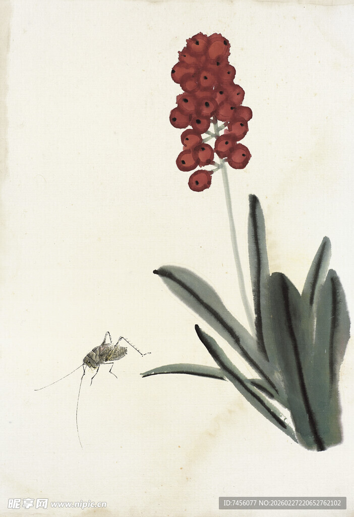 齐白石水墨花卉与昆虫图