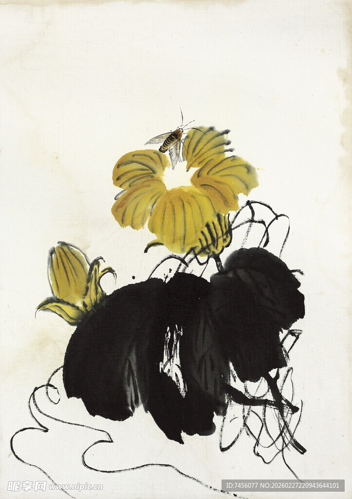 齐白石水墨黄花图