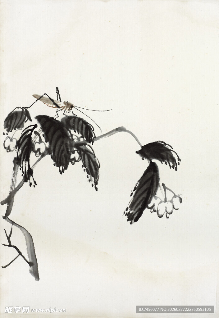 齐白石水墨枝头双鸟图