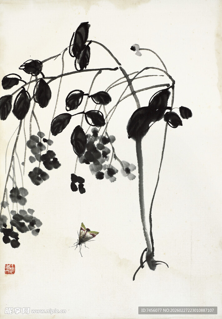 齐白石水墨花鸟图