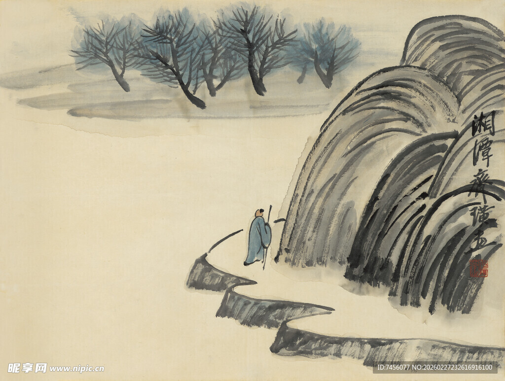 齐白石水墨雪景中的静谧山居