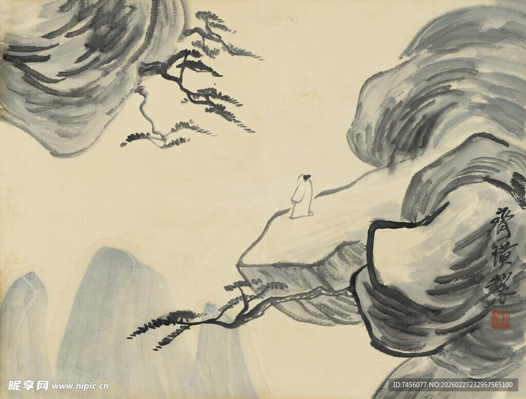 齐白石水墨飞鸟图