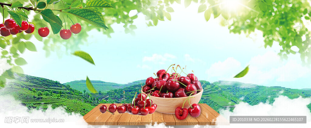 车厘子樱桃轮播图展板背景