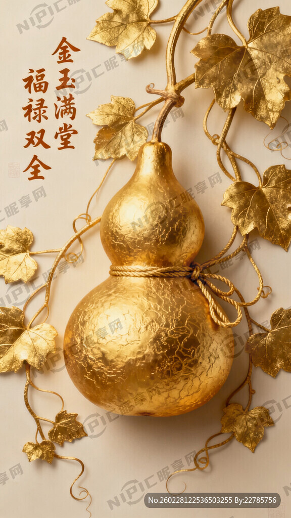 五福临门装饰画 金色葫芦