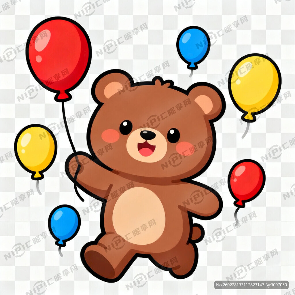 儿童节有熊卡通还有汽球图案透明