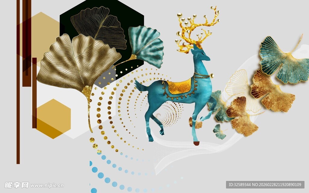 梦幻麋鹿与自然元素装饰