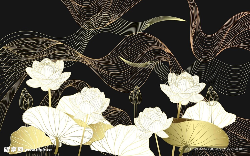 金纹白荷中式典雅意境