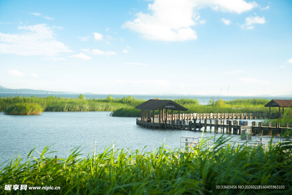 湖畔木栈桥美景