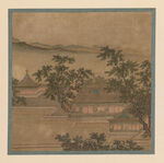 仇英作品古代庭院山水图景