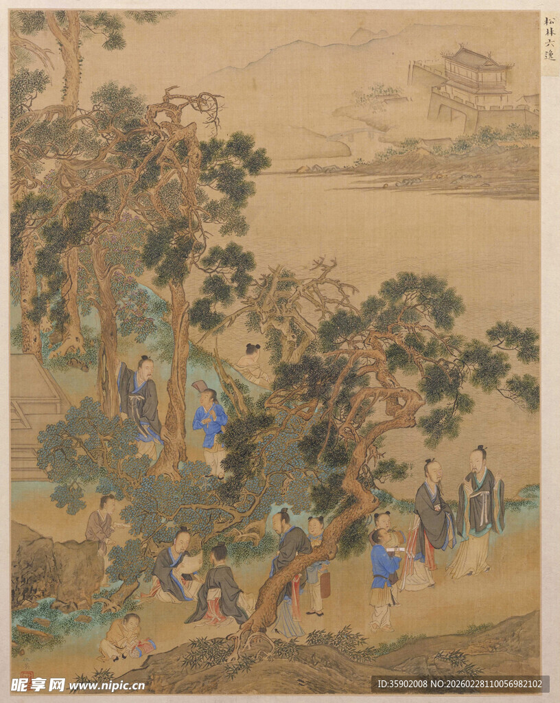 仇英作品古代山水人物活动场景图