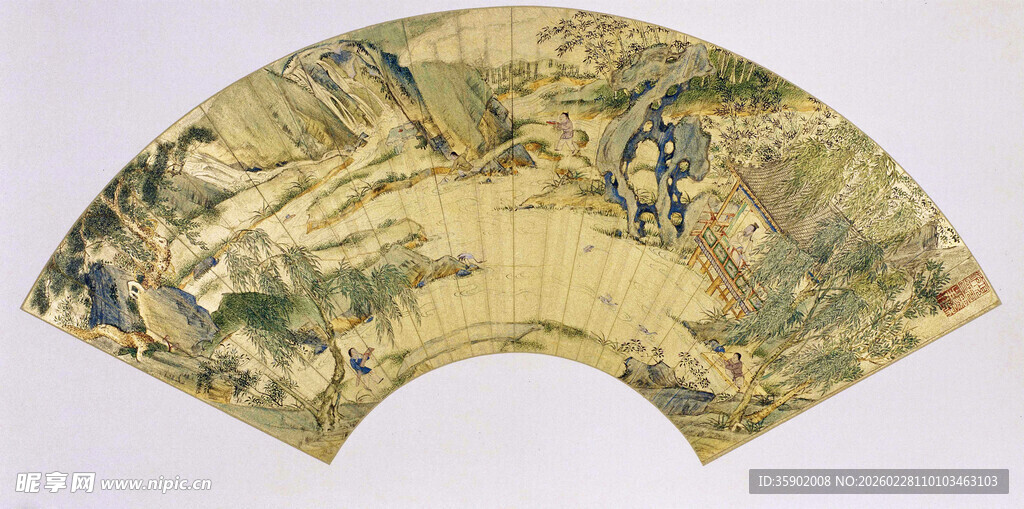 仇英作品古典山水扇面艺术珍品