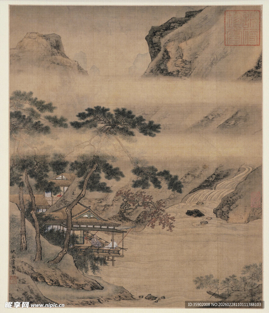 仇英作品古代山水图景