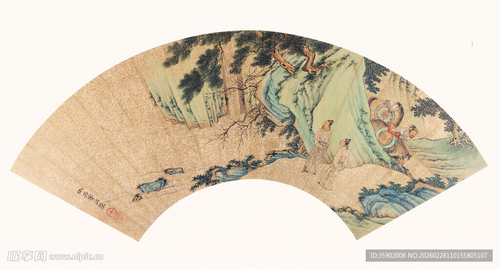 仇英作品古风山水扇面画