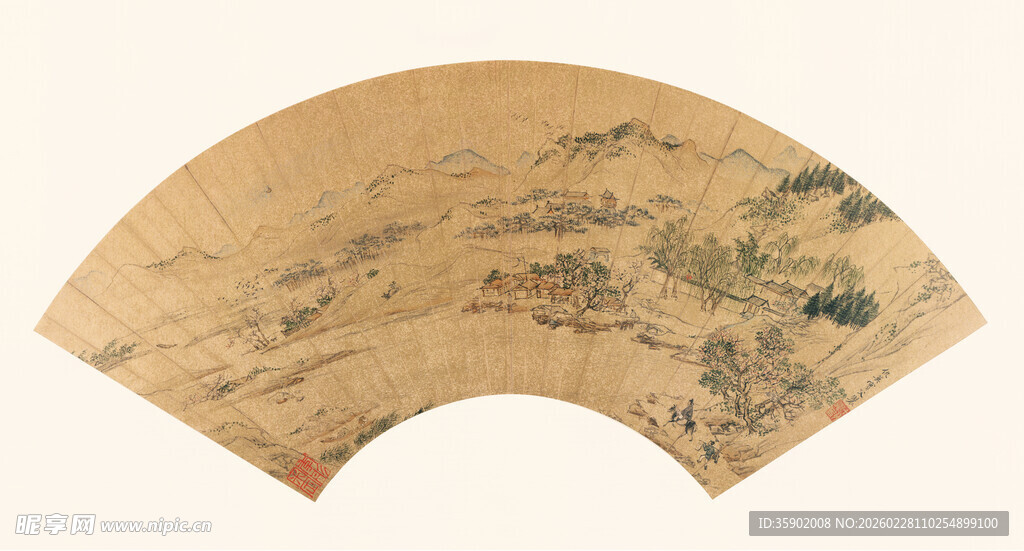 仇英作品山水折扇