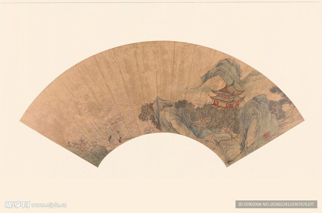 仇英作品古扇面画作