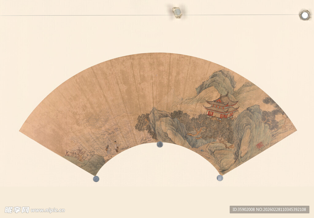 仇英作品古典人物折扇艺术作品