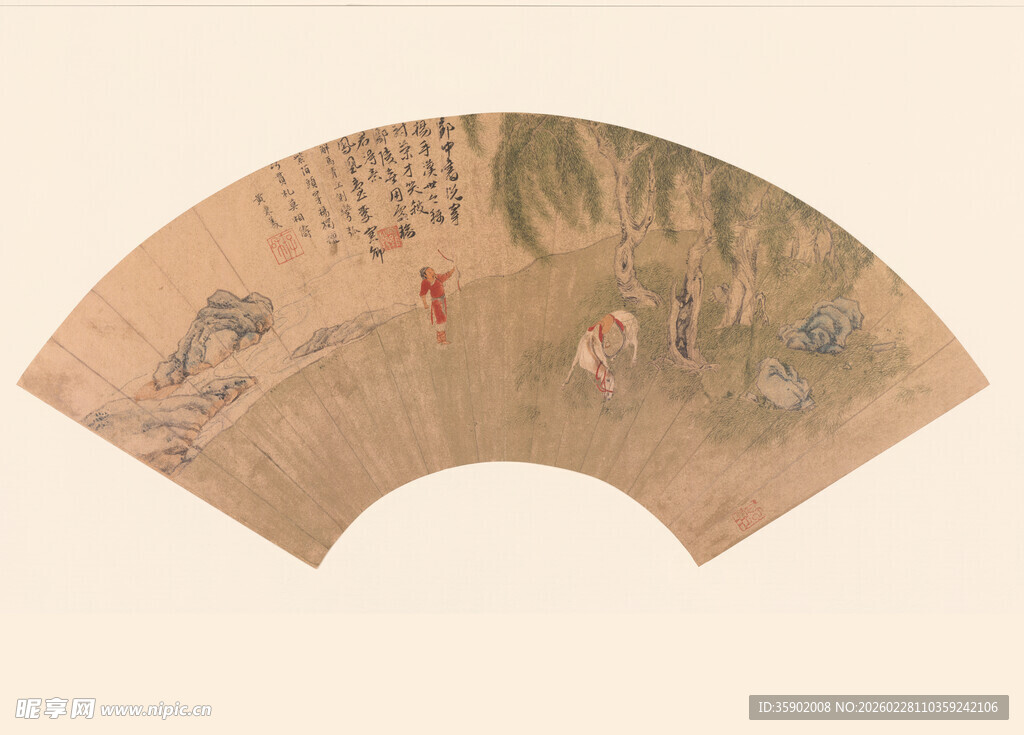 仇英作品古代扇面画作