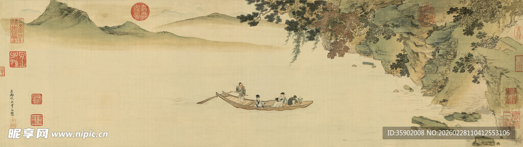 仇英作品江上泛舟图