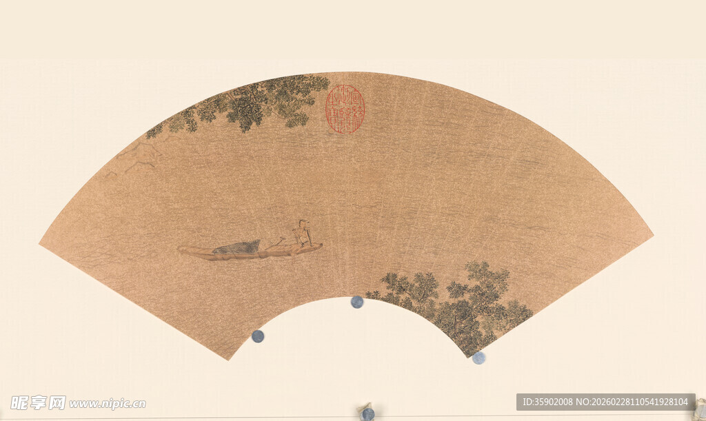 仇英作品古风山水扇面画作