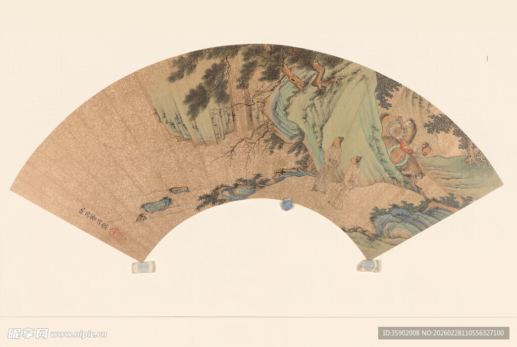 仇英作品古风山水扇面画