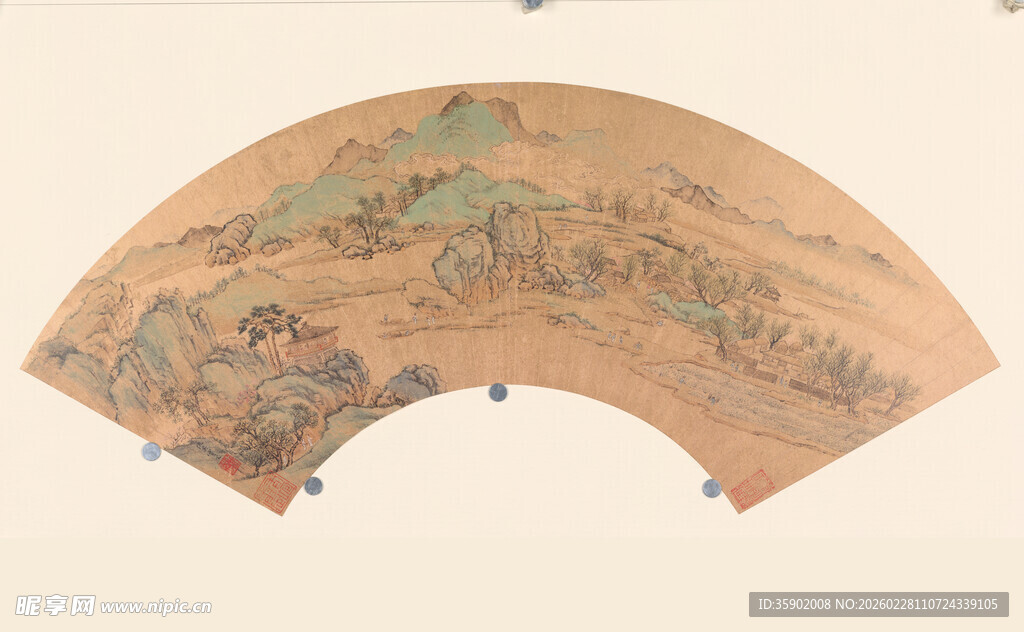 仇英作品古代山水扇面画