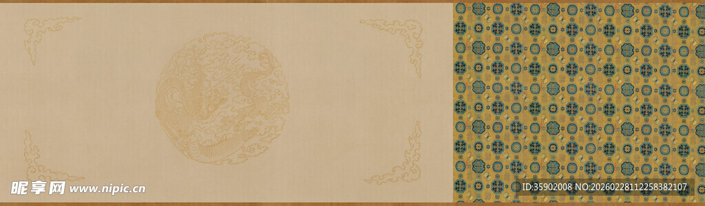 仇英作品复古几何图案双色拼接