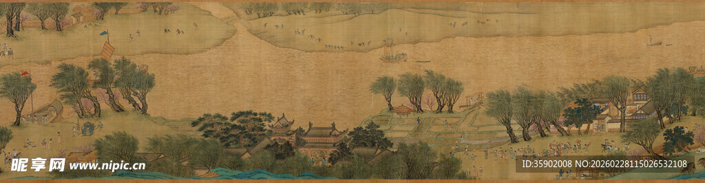 仇英作品古代山水画卷景