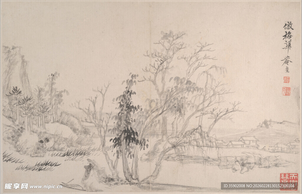 恽寿平水墨山水国画图景