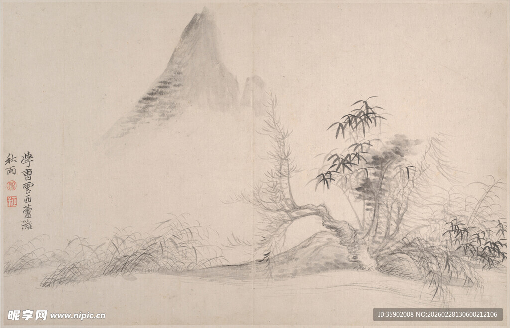 恽寿平水墨山水国画意境图