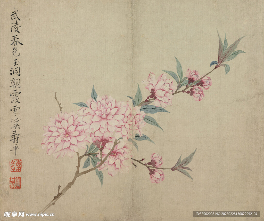 恽寿平水墨桃花图