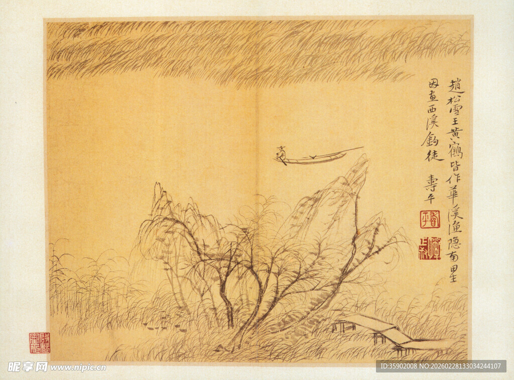 恽寿平古画中的枯树景致