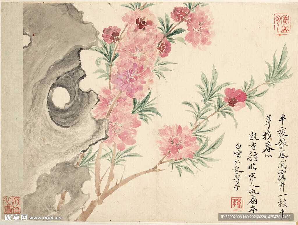 恽寿平国画桃花图