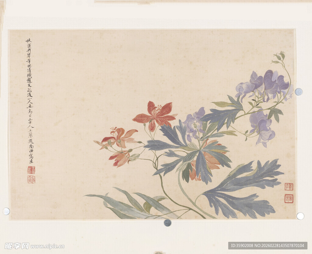 恽寿平中式花卉手绘图案